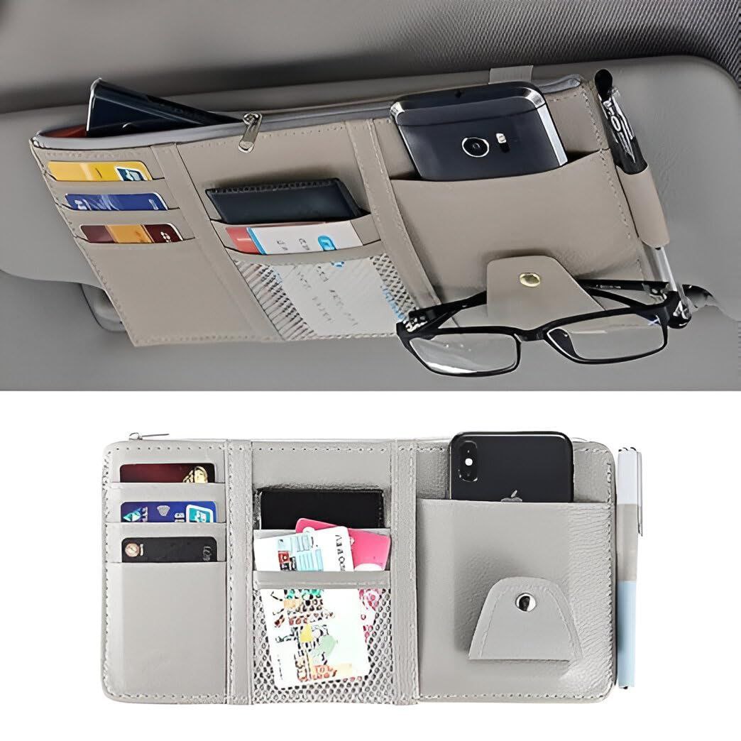 Car Visor Organizer With Zipper Pu Leather Sun Visor Pouch – Best Price in 