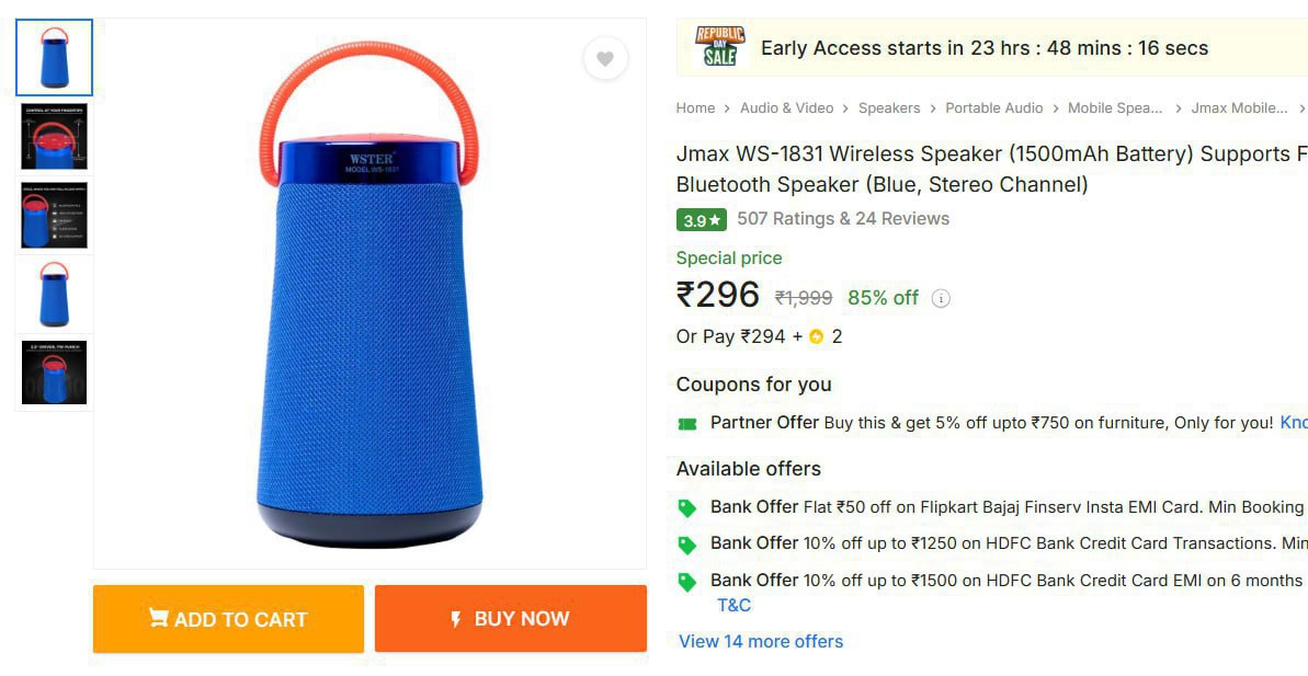 Jmax Ws-1831 Wireless Speaker 296 – Best Price in India