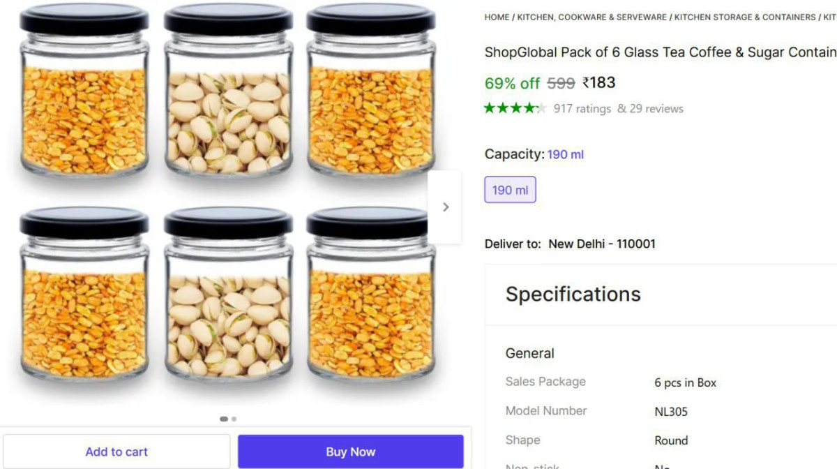 Pack Of 6 Glass Container At 168 – Best Price in India