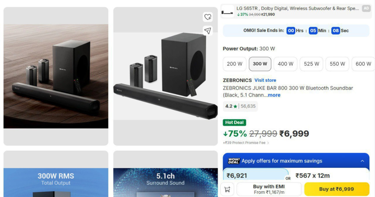 Flipkart Zebronics Juke Bar 800 300 W Bluetooth Soundbar 6999 – Best Price 