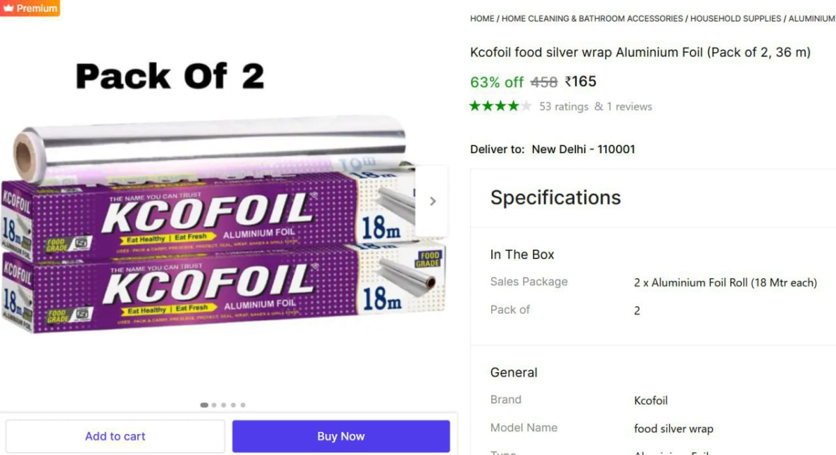 Aluminium Foil (pack Of 2 36 M) 165 – Best Price in India