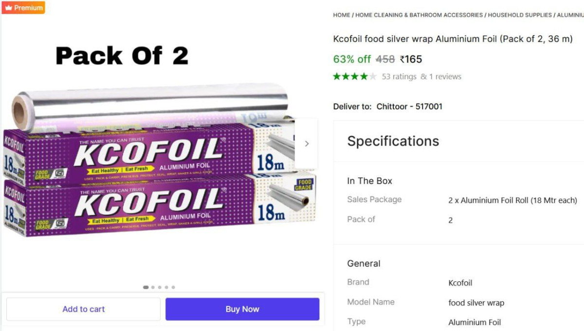 Aluminium Foil (pack Of 2 36 M) 165 – Best Price in India