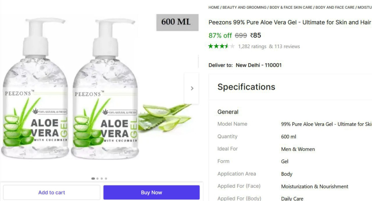 Pure Aloe Vera Gel 600ml 85 – Best Price in India