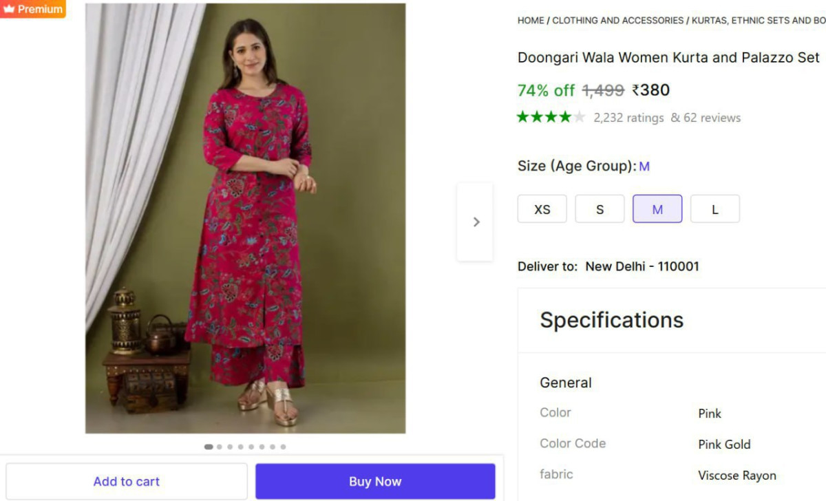 Women Kurta And Palazzo Set 380 – Best Price in India