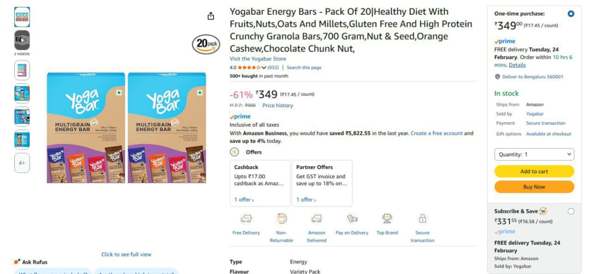 Yogabar Energy Bars349 299 – Best Price in India