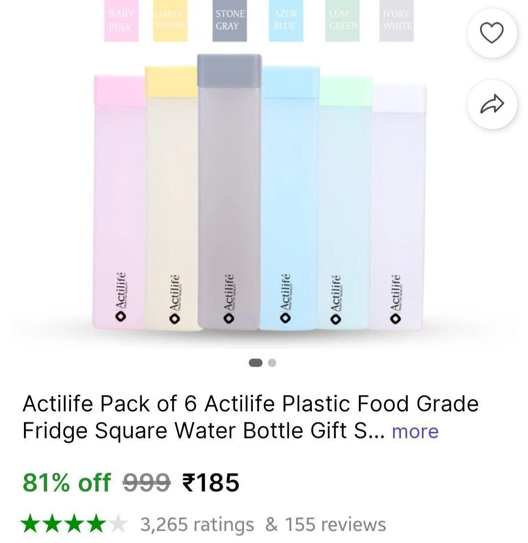 Pack Of 6 Square Water Bottle Set 185 – Best Price in India