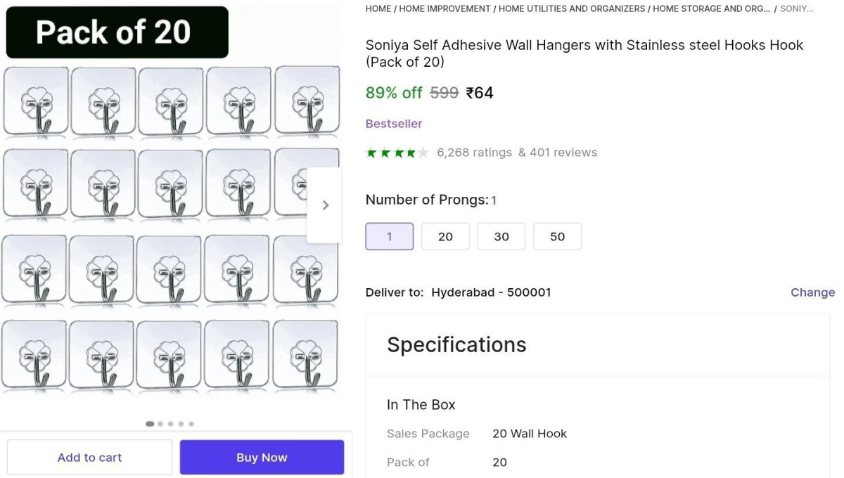 Self-adhesive Hook (20pcs) At 64 – Best Price in India
