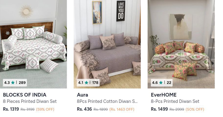 Myntra Diwan Sets Up To 90 Printed Diwan Set 50 Self Design Diwan Set 70 St