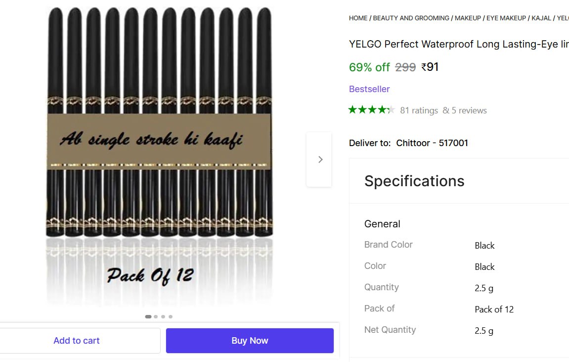 (pack Of 12) Eyeliner Kajal 91 – Best Price in India