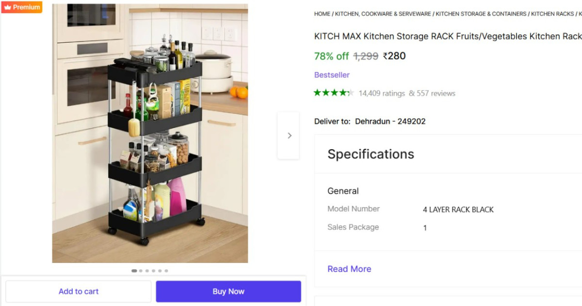 Tier Kitchen Storage Rack 280 – Best Price in India