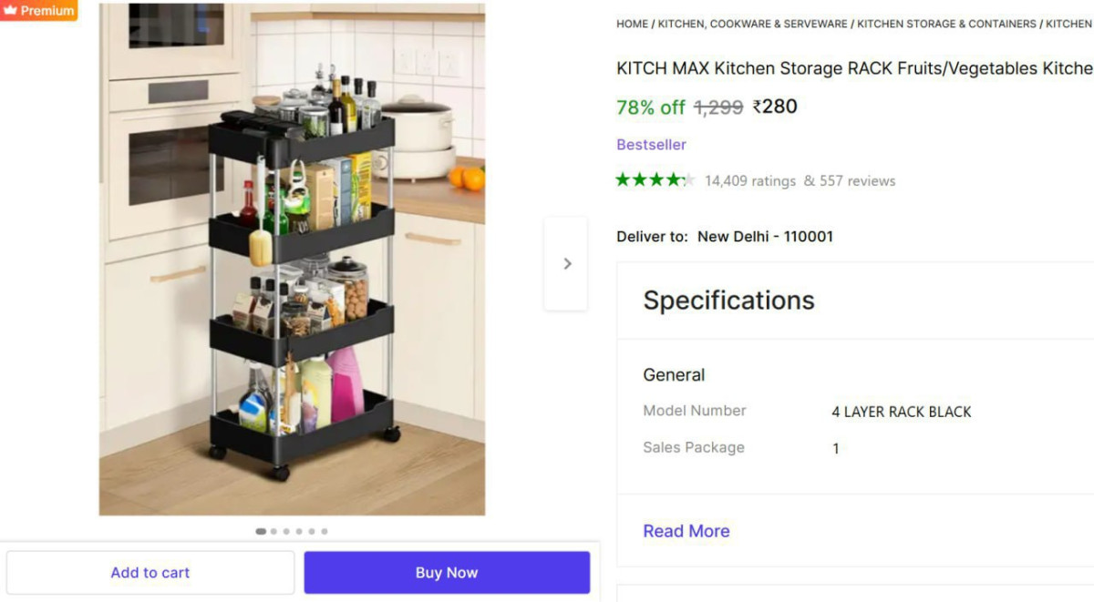 Tier Kitchen Storage Rack 280 – Best Price in India