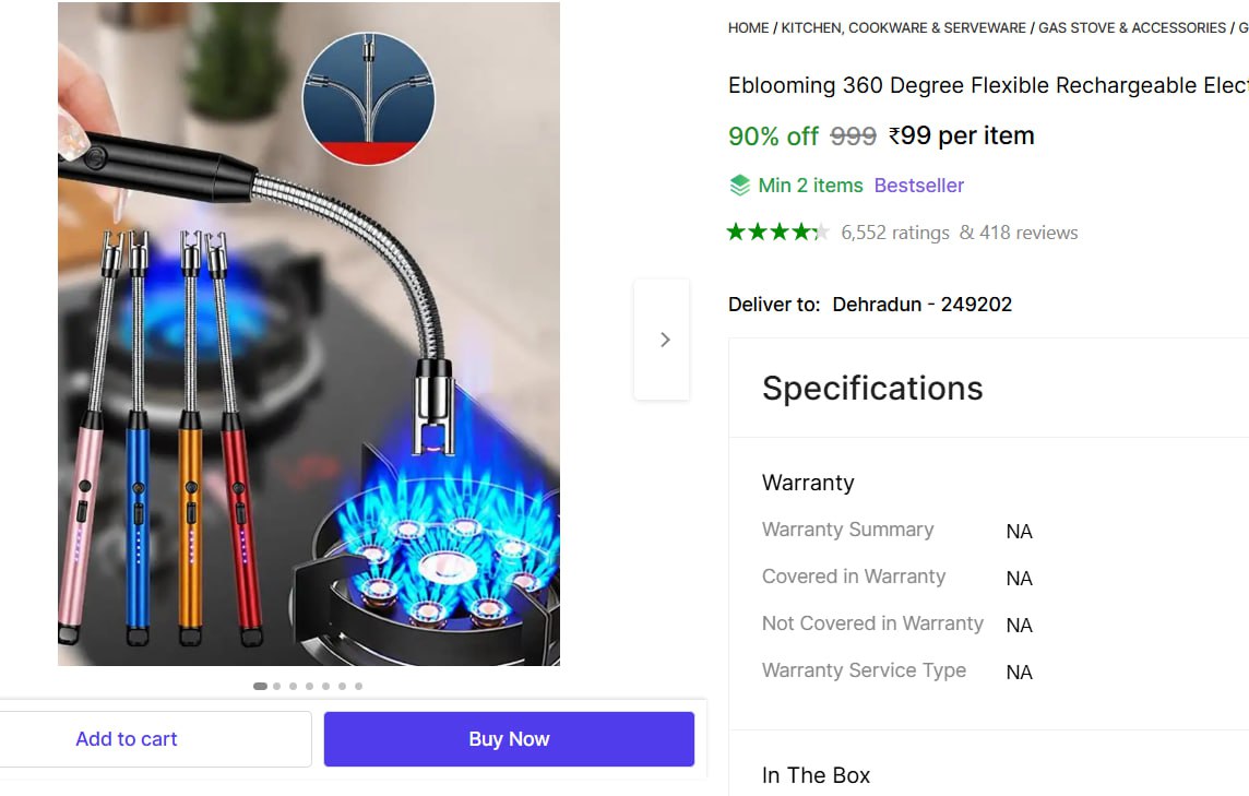 Rechargeable Electric Kitchen Lighter 99 – Best Price in India