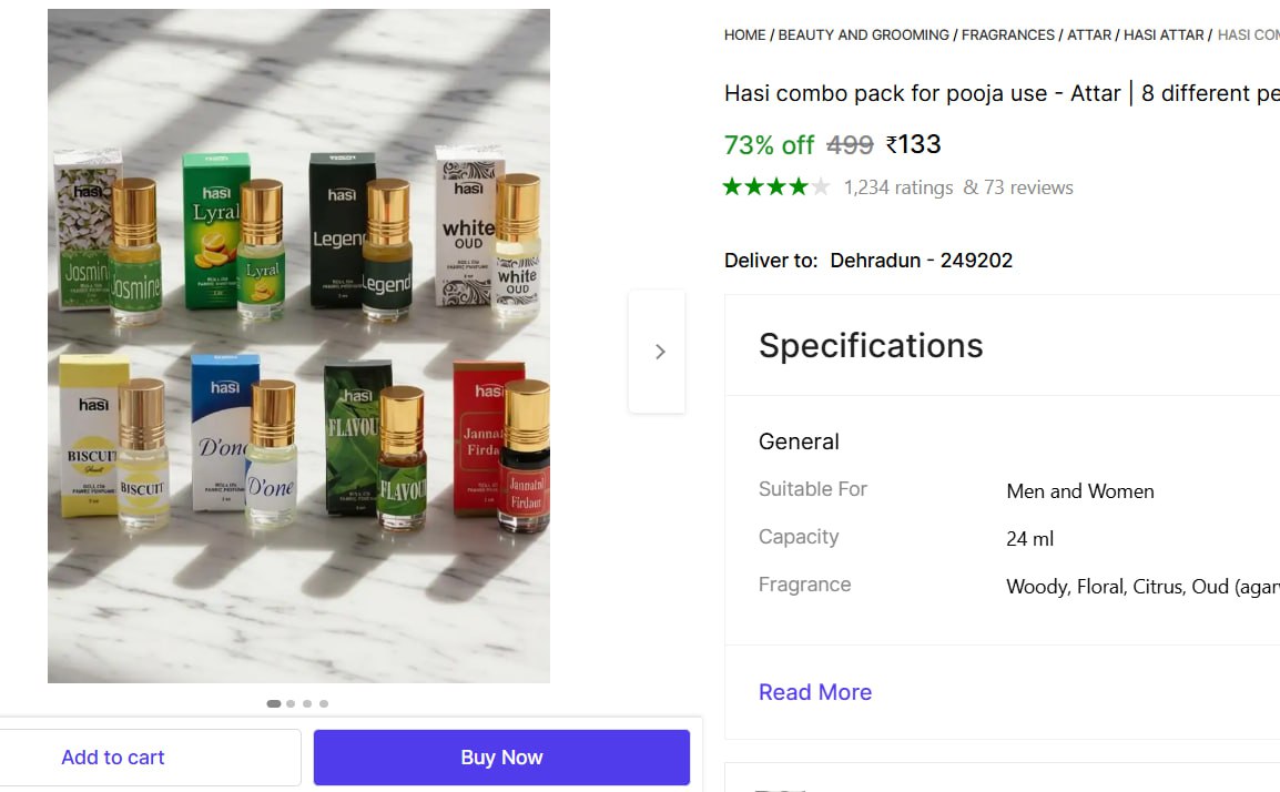 Hasi 8-in-1 Attar Combo Unisex Perfume Set 133more – Best Price in India