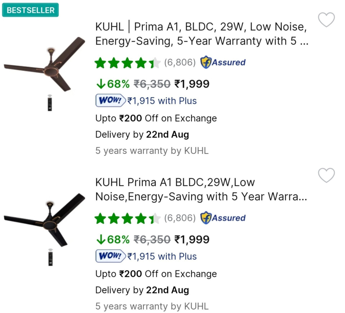 Kuhl 5 Star Bldc Ceiling Fan With Remote Control Starts 1999 – Best Price i