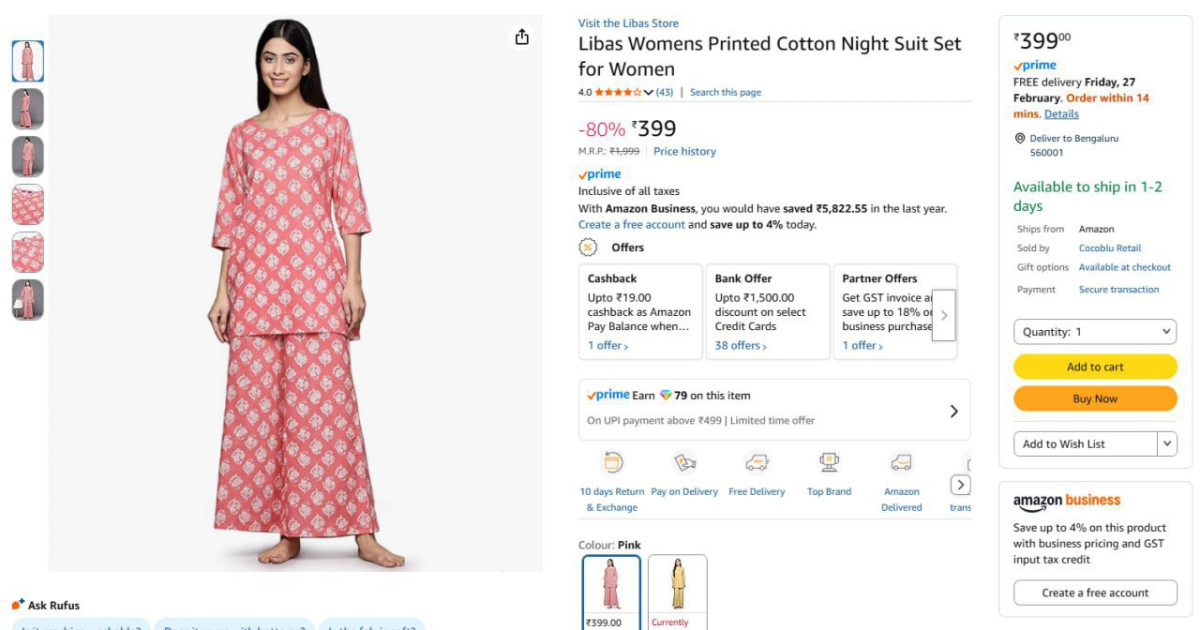 Libas Womens Night Suit Set 399 – Best Price in India
