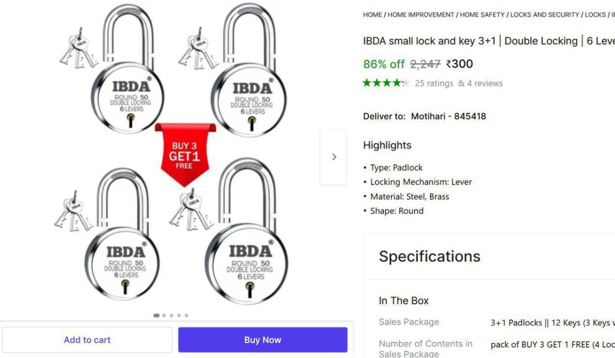 Pack Of 4 Padlock With Keys At 300 – Best Price in India