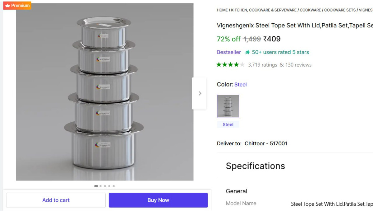 Cookware Set (stainless Steel 5 Pcs) 409 – Best Price in India