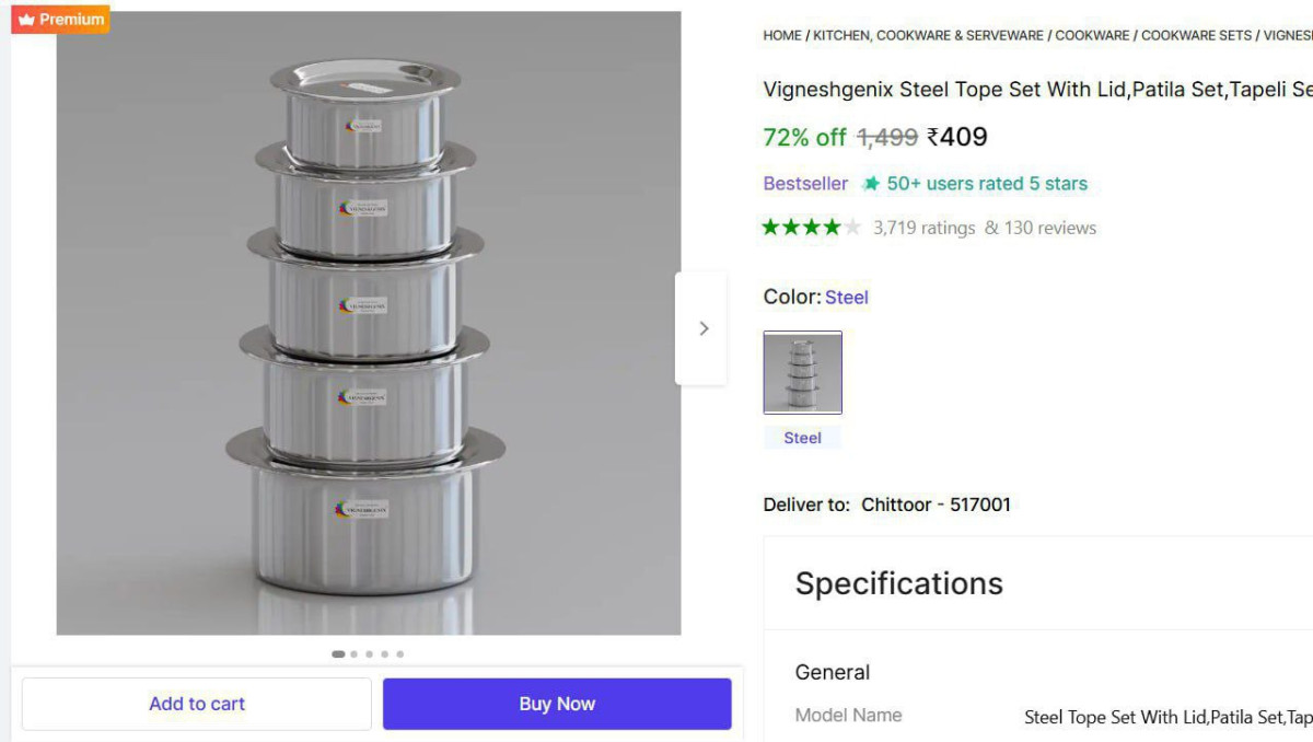 Shopsy Cookware Set (stainless Steel 5 Pcs) 409 – Best Price in India