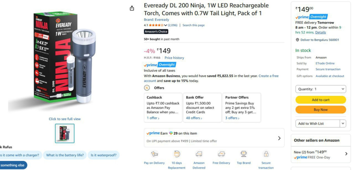 Eveready Rechargeable Torch At 149 4 Options Available – Best Price in Indi