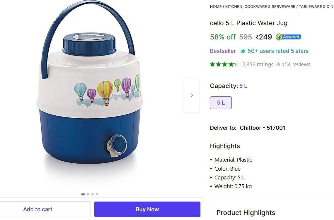 Cello 5 L Plastic Water Jug 249 – Best Price in India