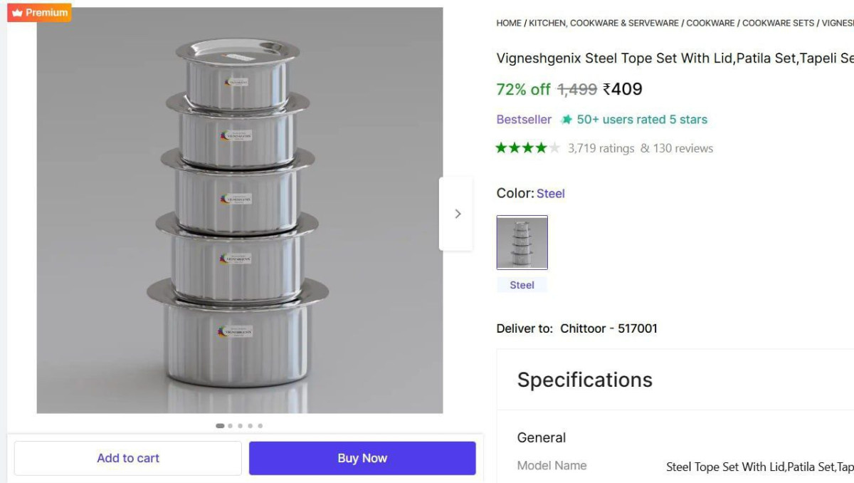 Cookware Set (stainless Steel 5 Pcs) 409 – Best Price in India