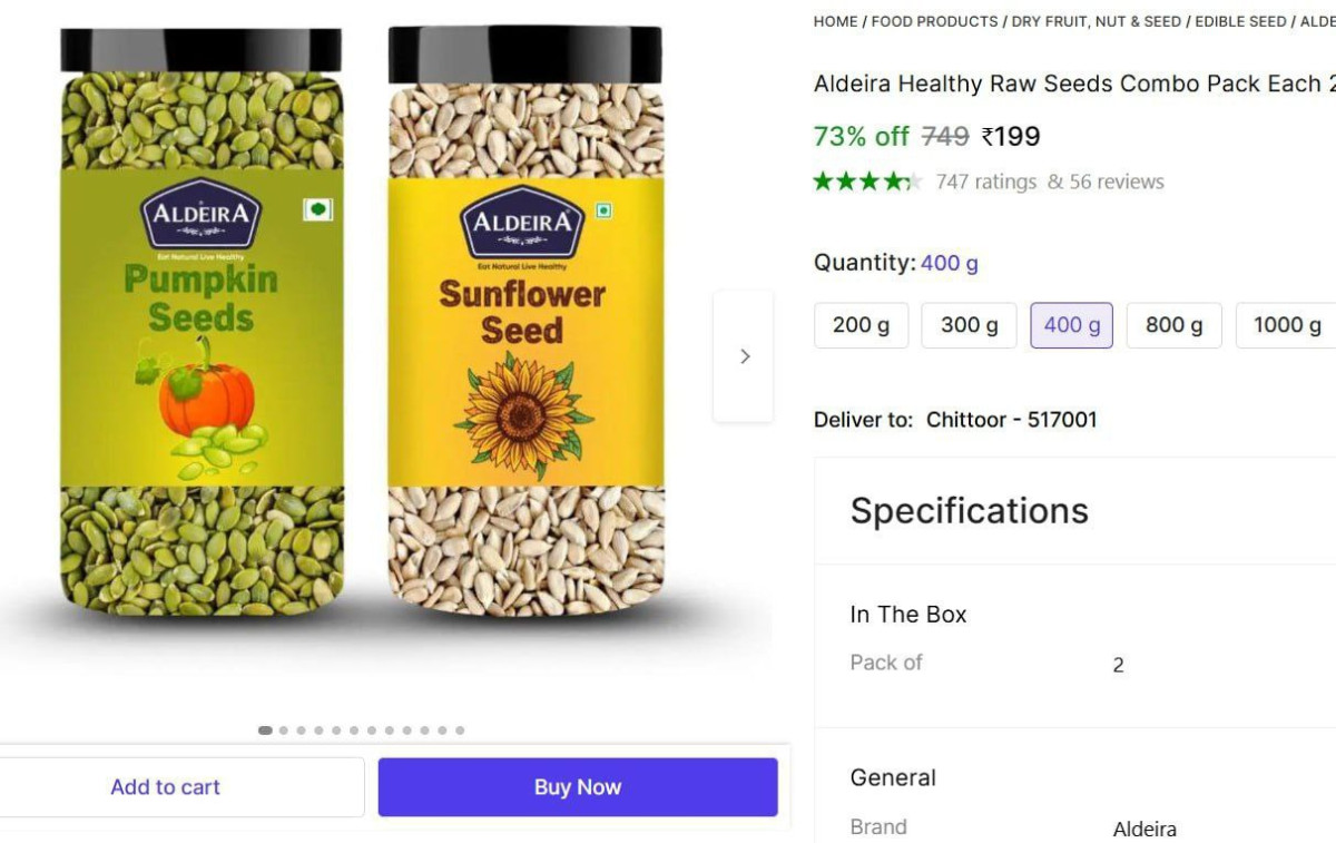 Pumpkin Sunflower Seeds (2 X 200 G) 199 – Best Price in India