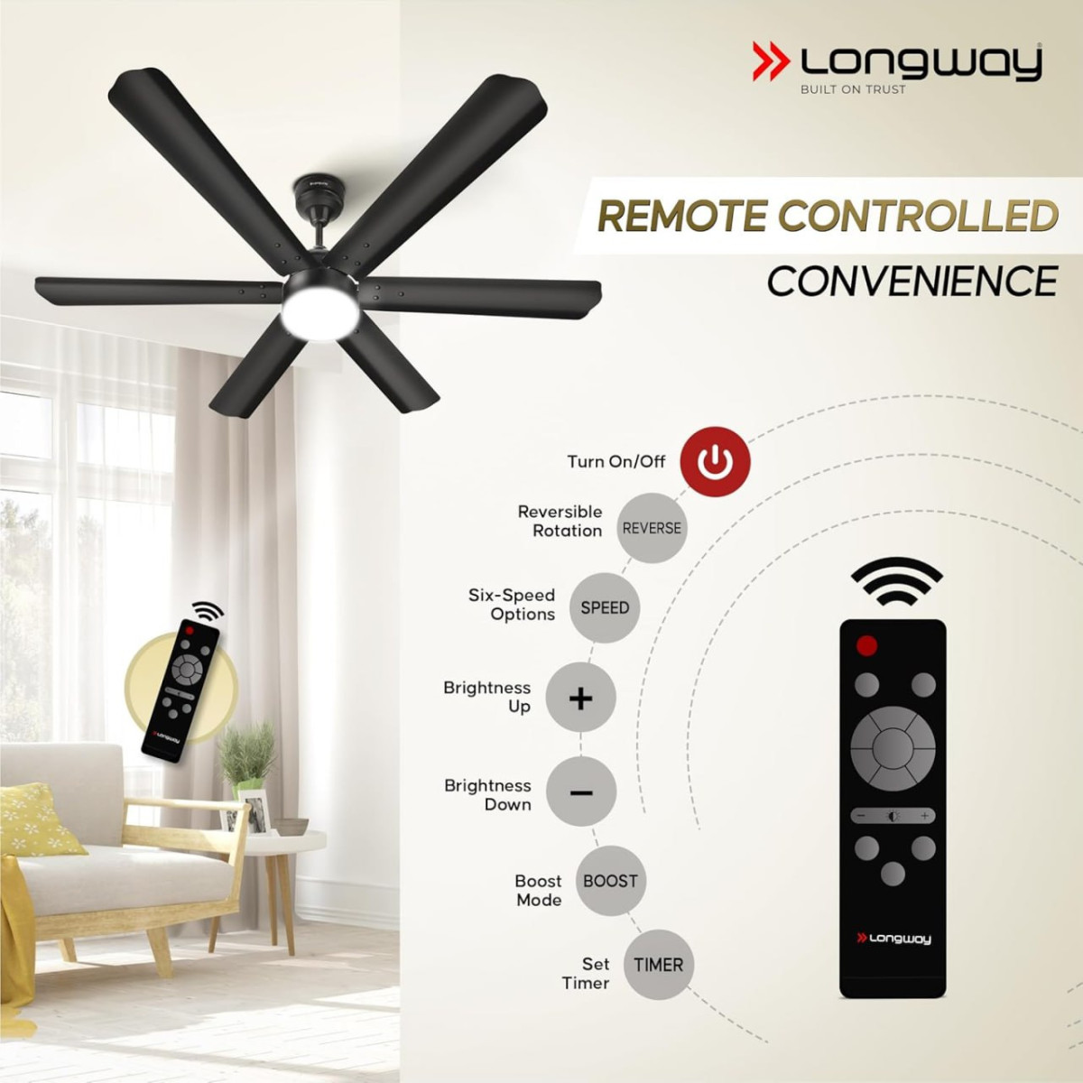 Longway Bldc Ceiling Fan With Remote Led Light 3869 – Best Price in India