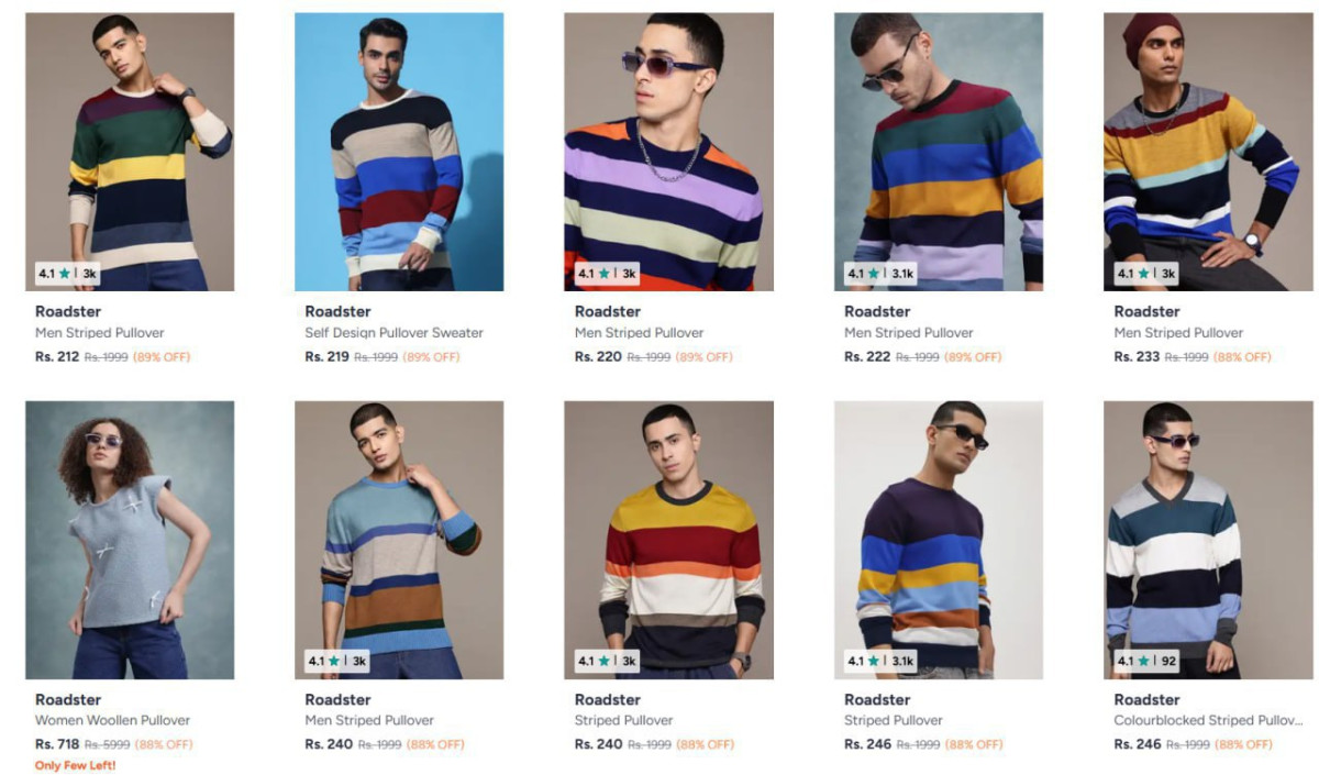 Myntra 89 On Roadster Striped Pullover – Best Price in India