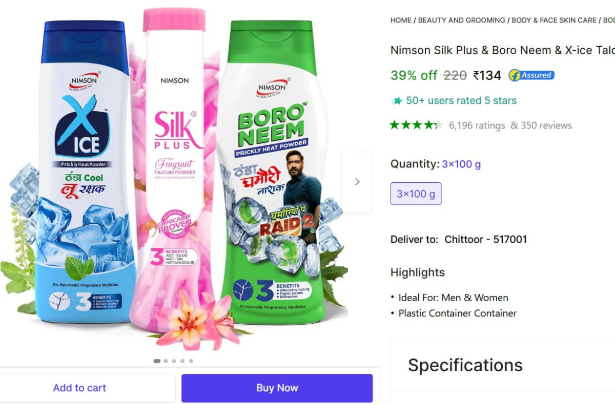 Nimson Neem X-ice Talc 3x100g 134 Silk Plus Boro Neem X-ice Talcum Powder –