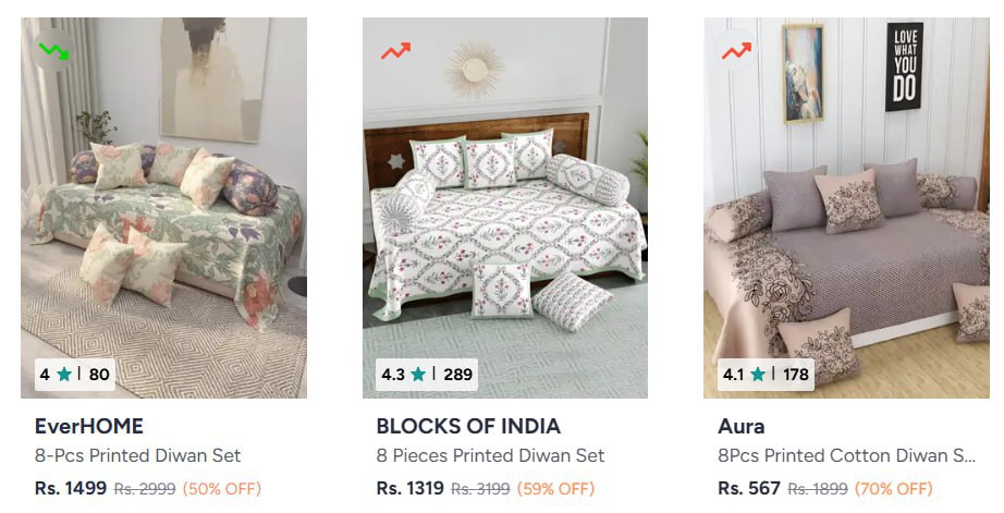 Myntra Printed Diwans Set 50 Self Design Diwan Set 70 Striped Diwan Set 80 