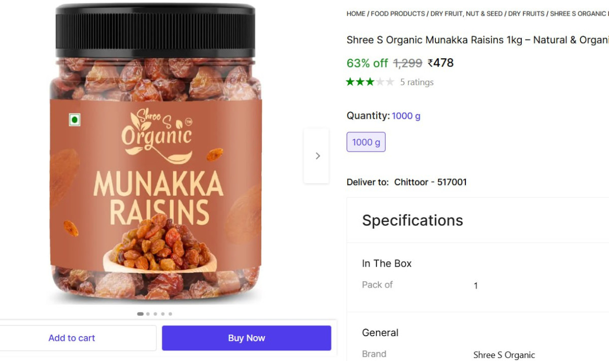 Organic Munakka Raisins 1kg 478 – Best Price in India