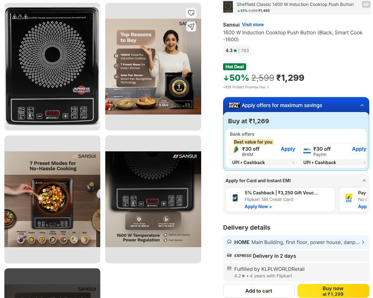 Sansui 1600w Induction Cooktop 1299 – Best Price in India
