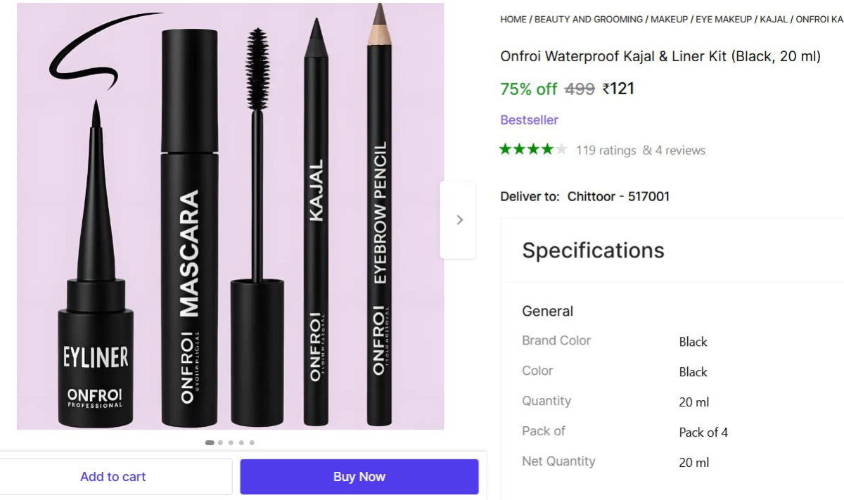 Waterproof Kajal Liner Kit 121 – Best Price in India