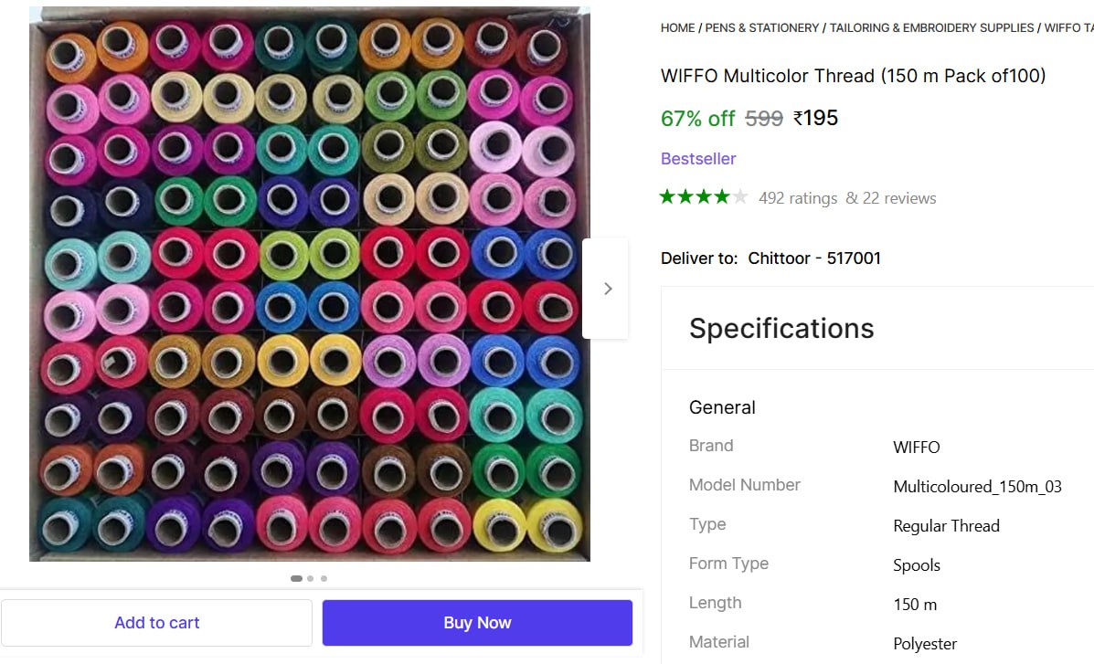 Multicolor Thread (150m Pack Of 100) 195 – Best Price in India