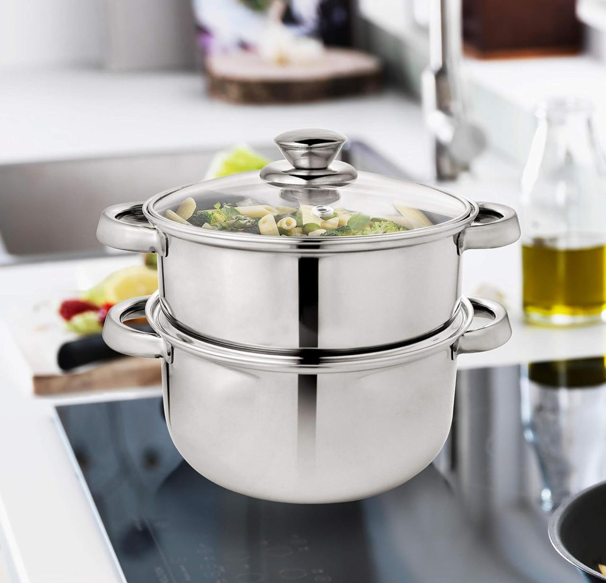 Pigeon By Stovekraft Steel X Steamer Stainless Steel Induction Base 4 6 Lit