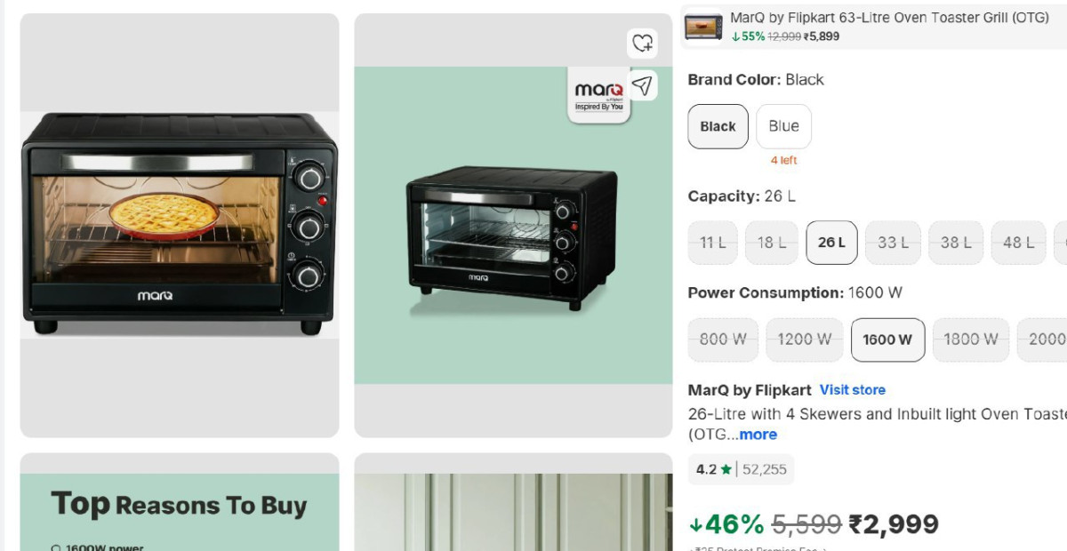 Marq 26-litre With 4 Skewers And Inbuilt Light Oven Toaster Grill (otg) At 