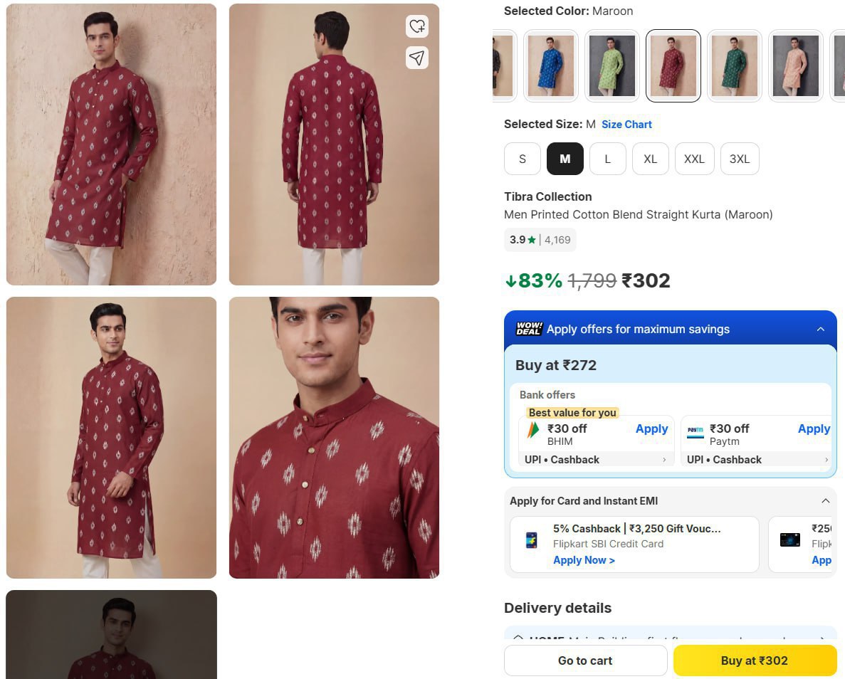 Men Printed Straight Kurta 302 – Best Price in India