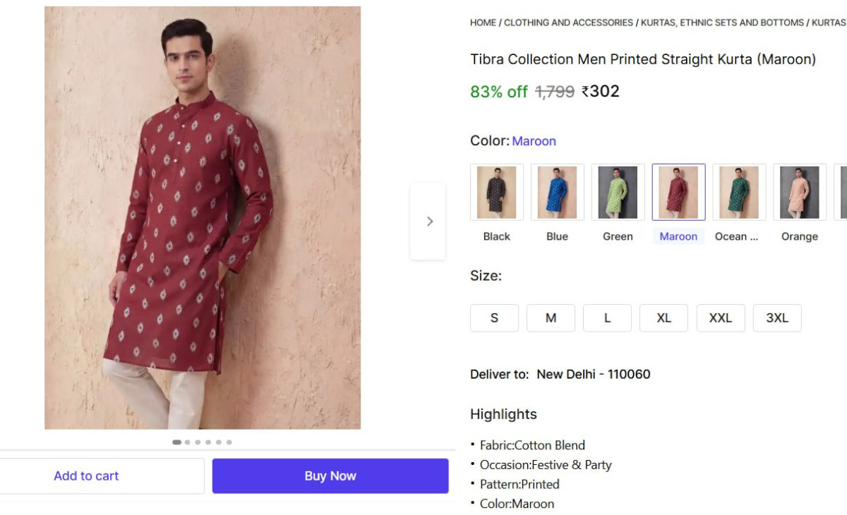 Men Printed Straight Kurta 302 – Best Price in India
