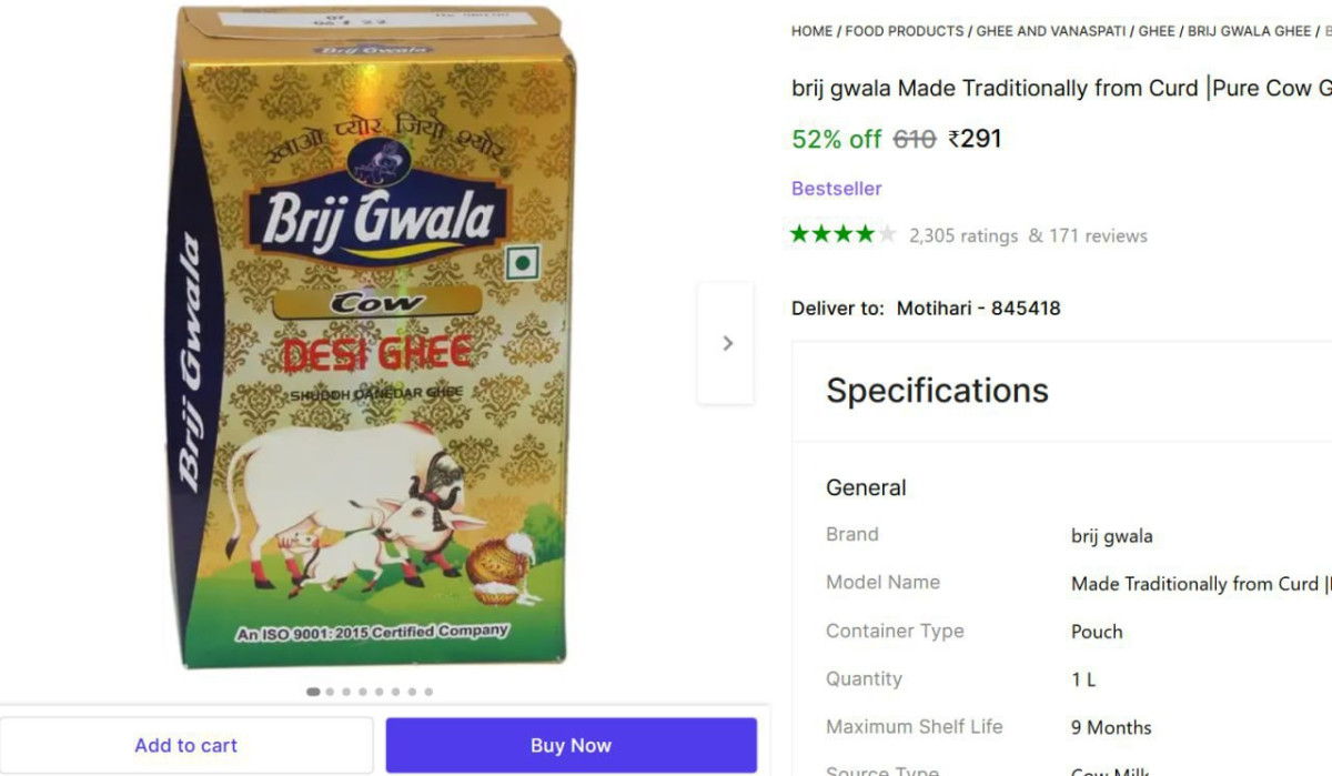 Ltr Pure Cow Ghee 291 – Best Price in India