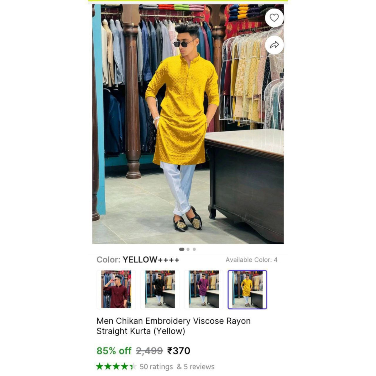 Men Chikan Embroidery Straight Kurta 370 – Best Price in India