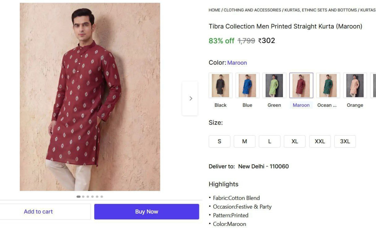 Men Printed Straight Kurta 302 – Best Price in India