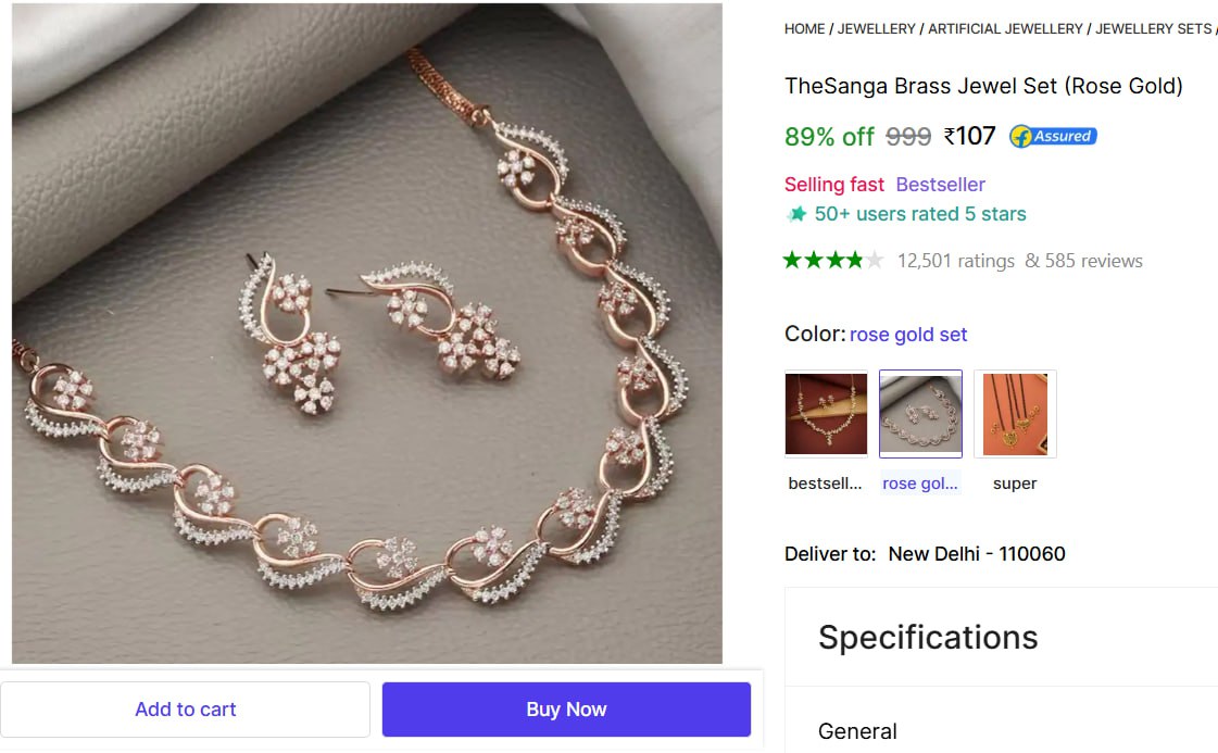 Brass Jewel Set (rose Gold) 107 – Best Price in India