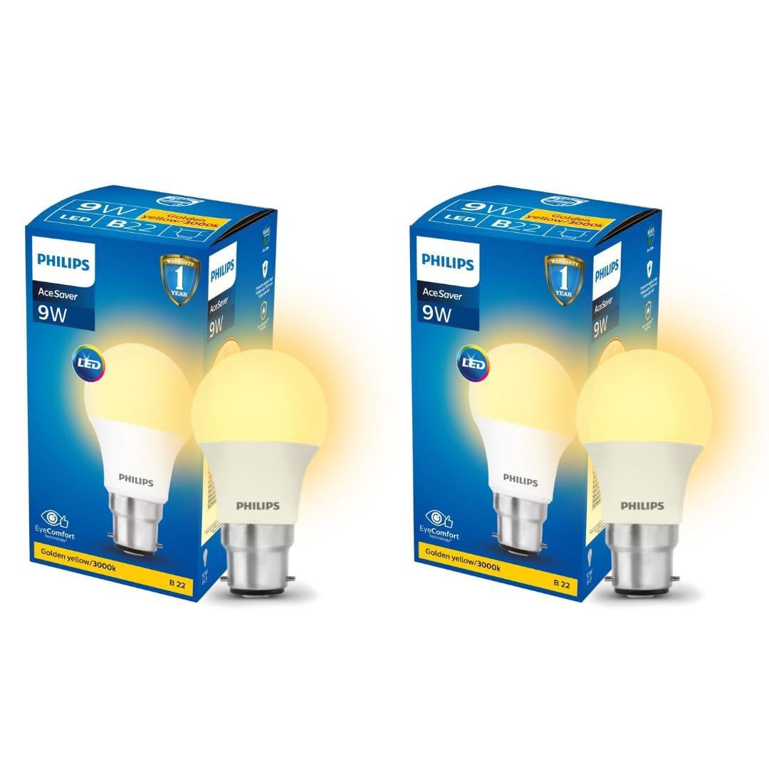 Philips 9-watts B22 Led Warm White(golden Yellow) Led Bulb Pack Of 2 (ace S