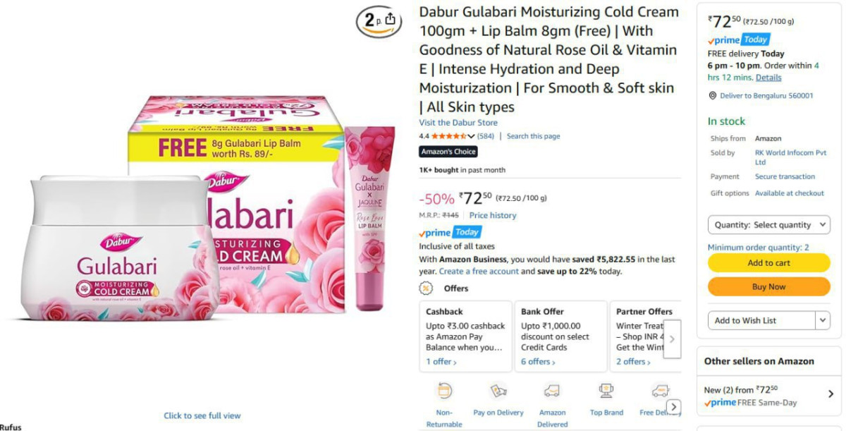 Dabur Cold Cream 100g Lip Balm 72min Buy 2 70 Dabur Gulabari Body Lotion 40