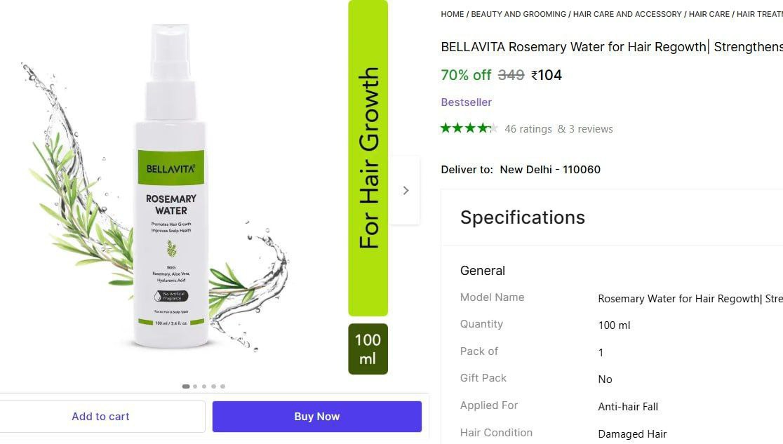 Bellavita Rosemary Water 100ml 104 – Best Price in India