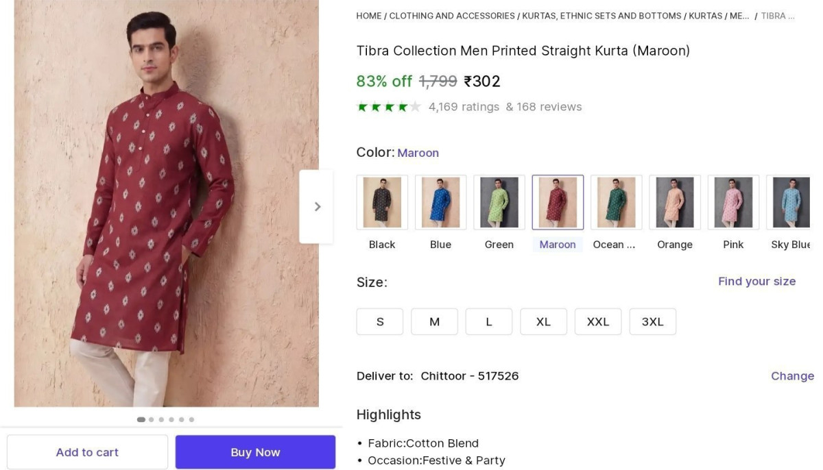 Men Printed Straight Kurta At 302 – Best Price in India