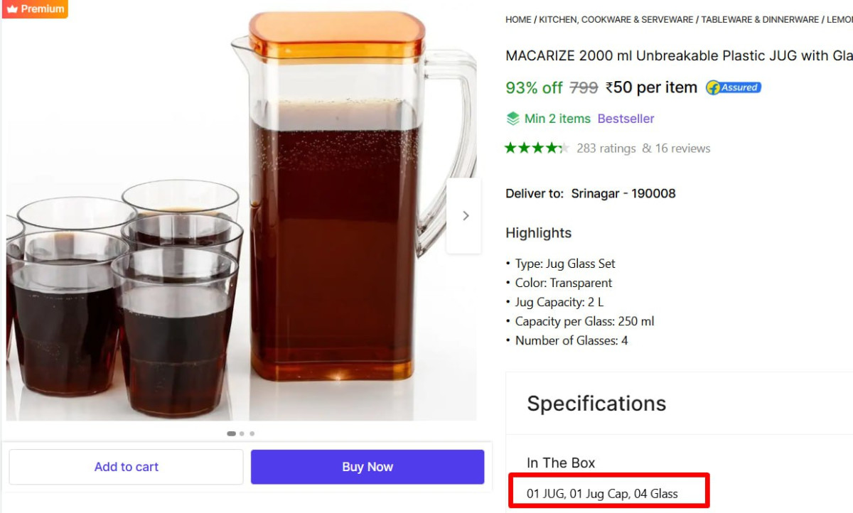 Jug Glass Set (plastic Unbreakable) 50min Buy - 2 – Best Price in India
