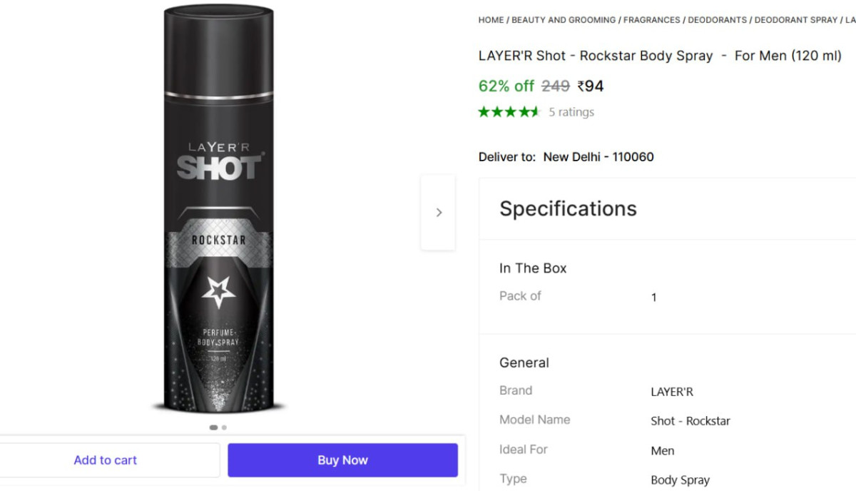 Layer R Shot - Rockstar Body Spray - For Men (120 Ml) 94 More Deals Click H