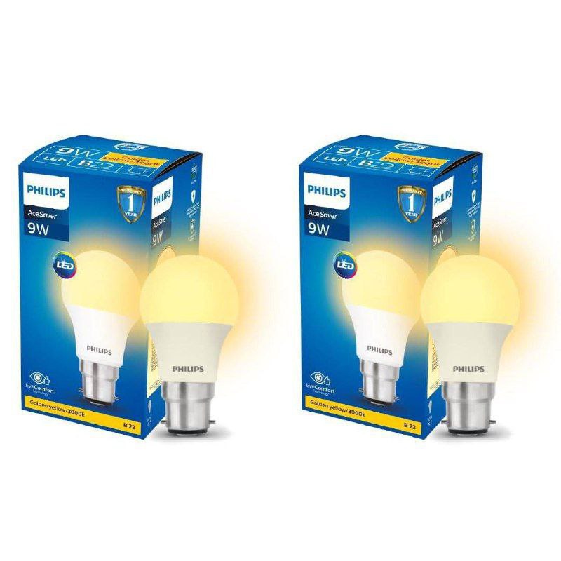 Philips 9-watts B22 Led Warm White(golden Yellow) Led Bulb Pack Of 2 (ace S