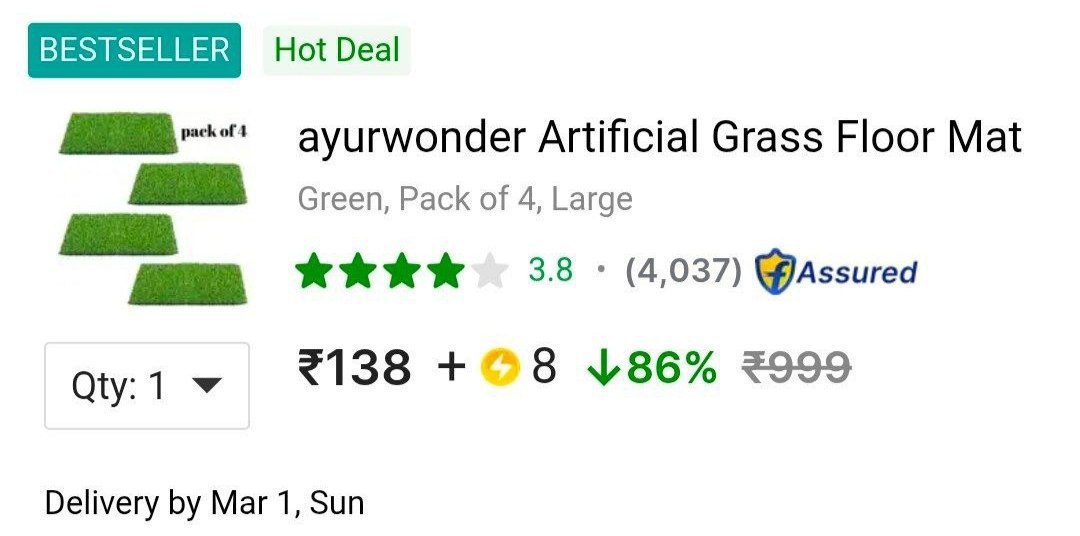 Pack Of 4 Grass Mat At 138 Sc – Best Price in India